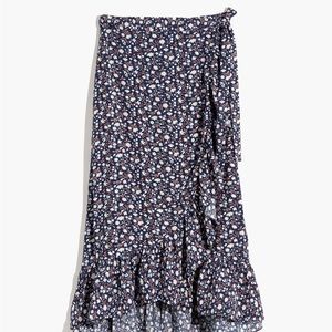 Madewell Navy Floral Ruffle Edge Wrap Skirt in Harvest Vine